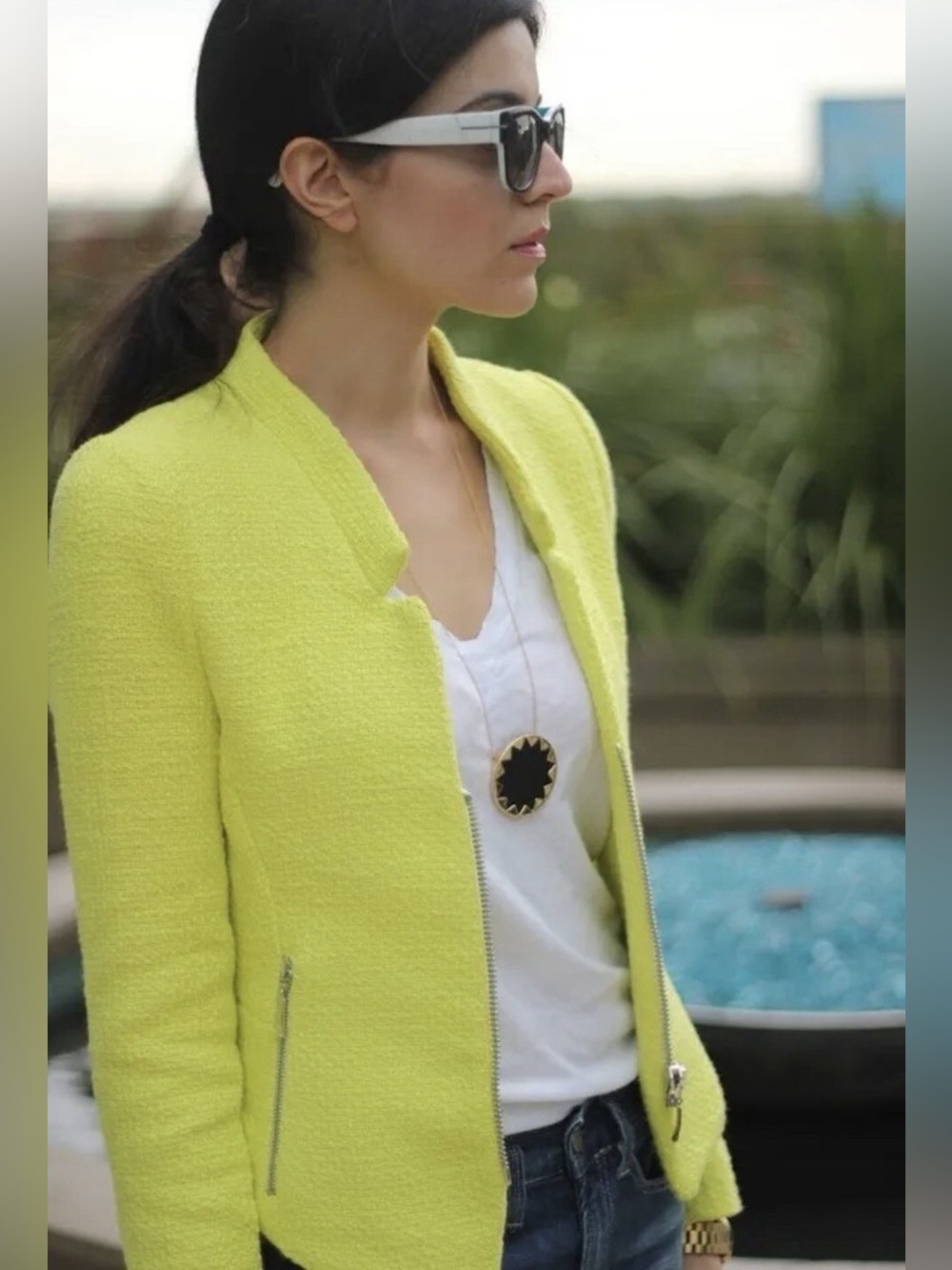 Zara Neon Lime Textured Zip Jacket